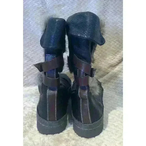 Manas Rabbit Fur & Brown Leather Womens Boots with straps, EU 39, US 8.5 - Picture 5 of 10